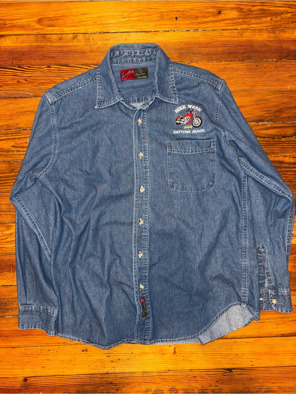 Vintage Daytona bike week Denim Button-Up Shirt - Blue